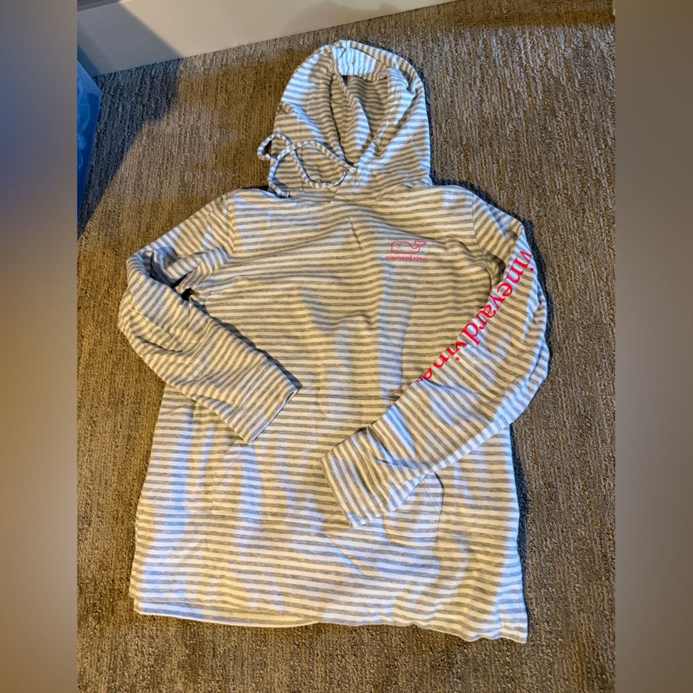 Vineyard Vines Gray and White Striped Hoodie